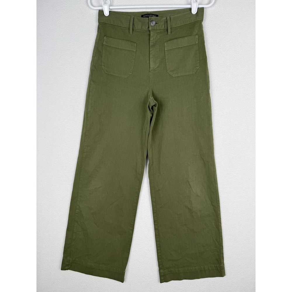 Banana Republic Pants Women 2 Olive Green Wide Leg High Rise Patch Pocket Boho